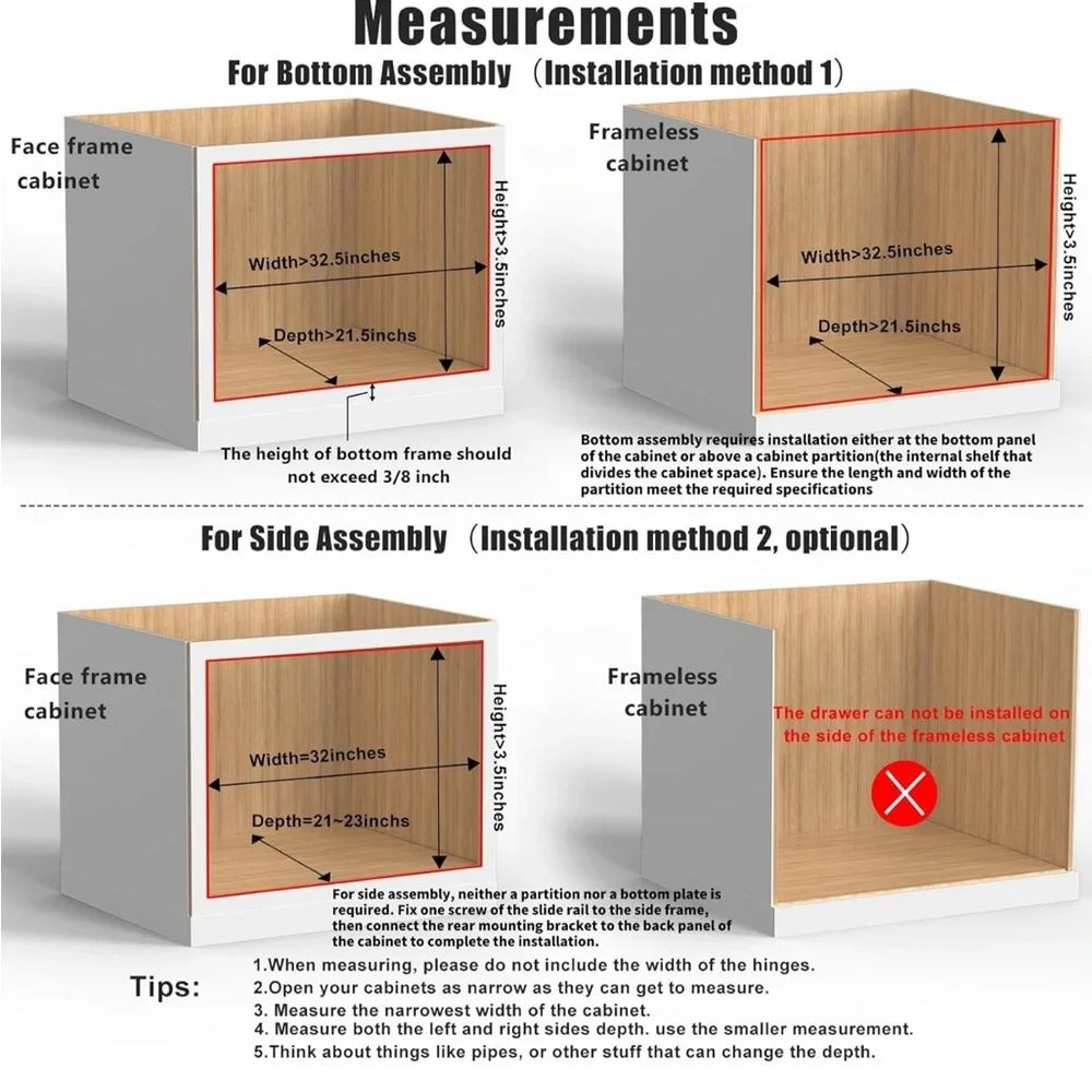 32''W x 21''D x 3''H Pull Out Cabinet Drawer Soft Close Slide Out Wood Organizer